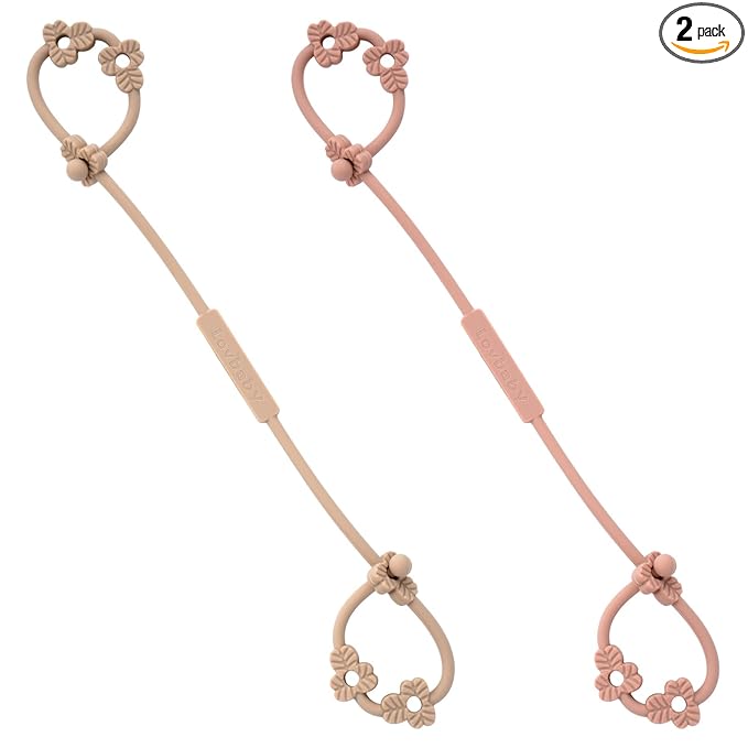 Toy Safety Straps, Silicone Pacifier Clips, Adjustable Stretchable Sippy Cup Straps for Strollers, High Chair, Cribs, Hanging Baskets, Car Seat, Shopping Trolley, 2 Pack (Muted+Apricot)
