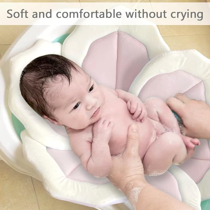 Baby Bath Pad for Infants & Newborns — Soft Petal Shape Bathtub & Sink Support Mat, Plush Washable Baby Bath Cushion, Safe & Comfortable Shower Essential Gift (31", Pink)