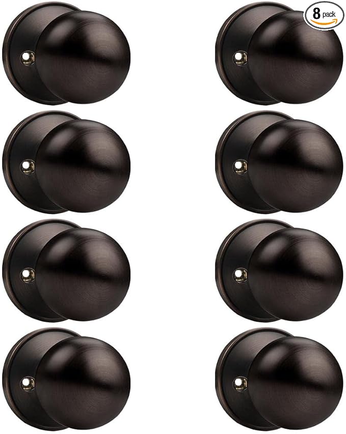 Probrico Single Side Dummy Knobs 8 Pack, Oil Rubbed Bronze Dummy Handles with Round Rosette, Modern Interior Door Knob Set