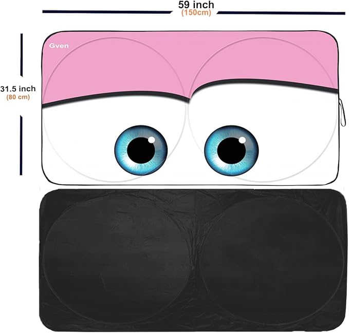 Gven Windshield Sun Shade Pink Car Accessories Sunshade for Women Girly Cover for Front Window Shades Summer Heat Portection for Compact& Midsize Sedan,Compact SUV,Small Pickup,Wagon (Pink, S)