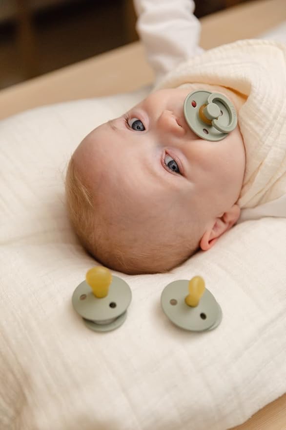 Bibs Colour Pacifier 2-Pack | BPA Free Soother, Round Nipple. Natural Rubber Latex,