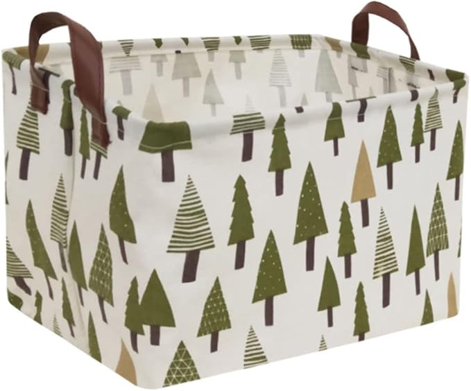 Sanjiaofen Rectangular Canvas Storage Bins,Waterproof Storage Basket,Collapsible Tree Organizer Bin with Handles for Clothes Storage,Book Bag (Tree)