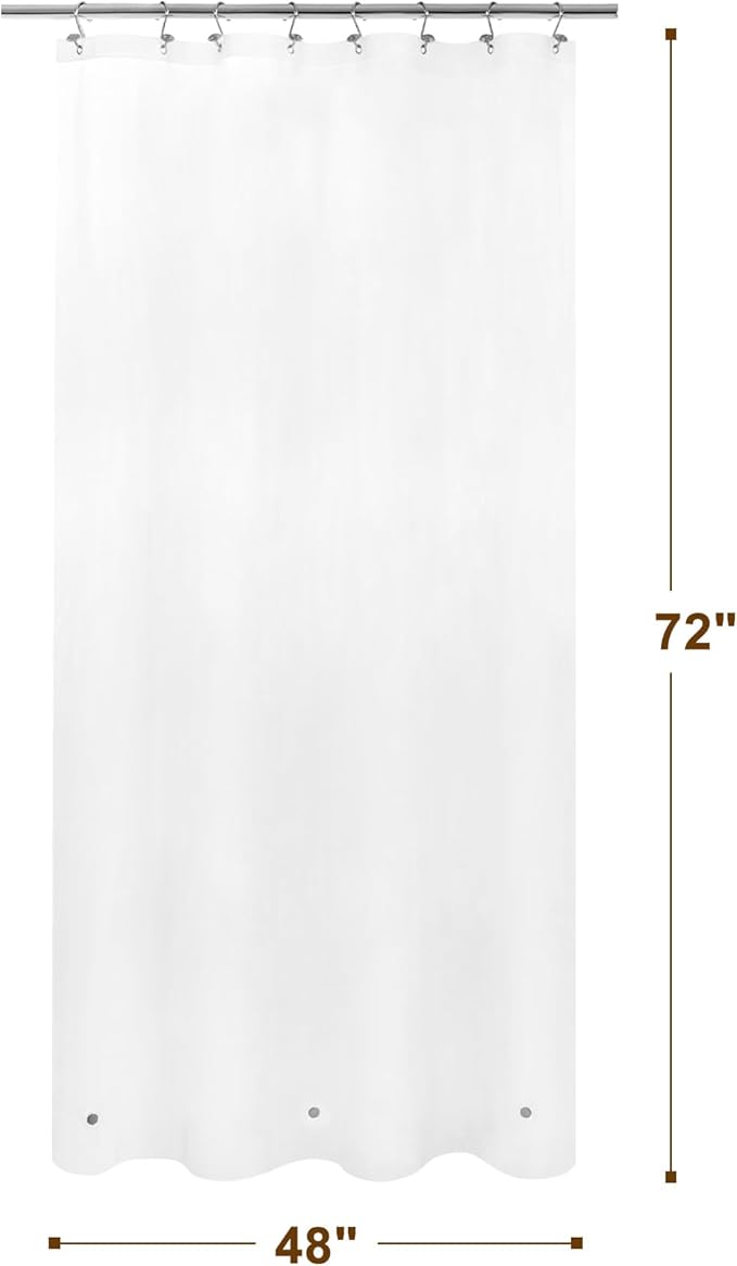 Barossa Design 48" x 72" Frosted Stall Shower Curtain Liner with 3 Magnets - Waterproof PEVA Shower Liner for Small Bathroom Stall, PVC Free, Metal Grommets - Frost, 48x72