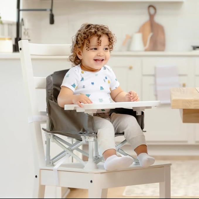 Regalo My Chair 2-in-1 Baby High Chair & Portable Travel Booster Seat, High Chair for Babies & Toddlers, Booster Seat for Kitchen Chair, Oversized Tray with Cup Holder, Gray