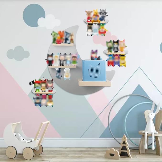 Sun3drucker for Toniebox 2 and Toniebox 1 Tonie Shelf Wall Mounted Set,Tonies Figures Tonies Storage,Magnetic Wooden Floating Shelves Compatible with Tonie Box Player Character