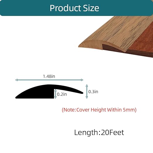 Tintvent Carpet Floor Transition Strip, Self-Adhesive Carpet to Tile Transition Edging Trim Suitable for Door Threshold/Wood Floor, Cover Height Within 5mm – Brown(20Ft)