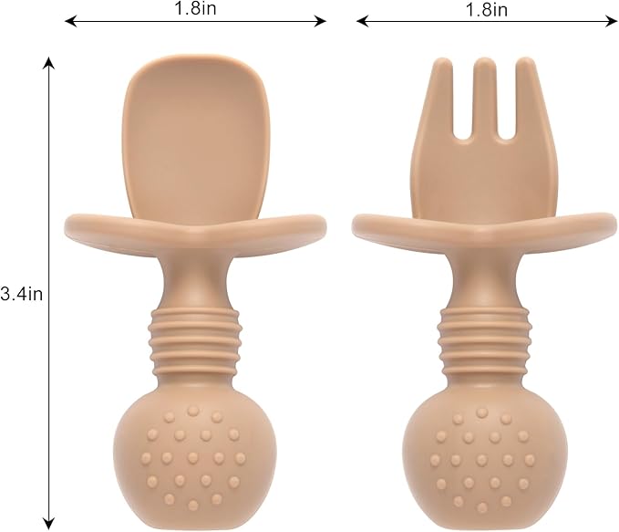 Eascrozn Silicone Baby Feeding Set, 2 Pack Divided Baby Plates with Suction, 2 Pack Spoons and Forks Set, BPA Free, Baby Led Weaning Supplies for Toddler Utensils Baby Feeding Essentials