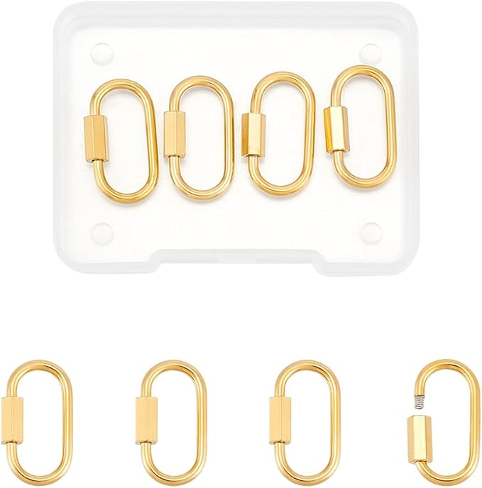 UNICRAFTALE 4pcs Golden Stainless Steel Oval Screw Carabiner Lock Screw Lock Clip Clasps Lock Key Carabiner Clasp Metal Keychain Clip Hook Quick Link for Jewelry Making Handbag Accessory 24x13x4.5mm