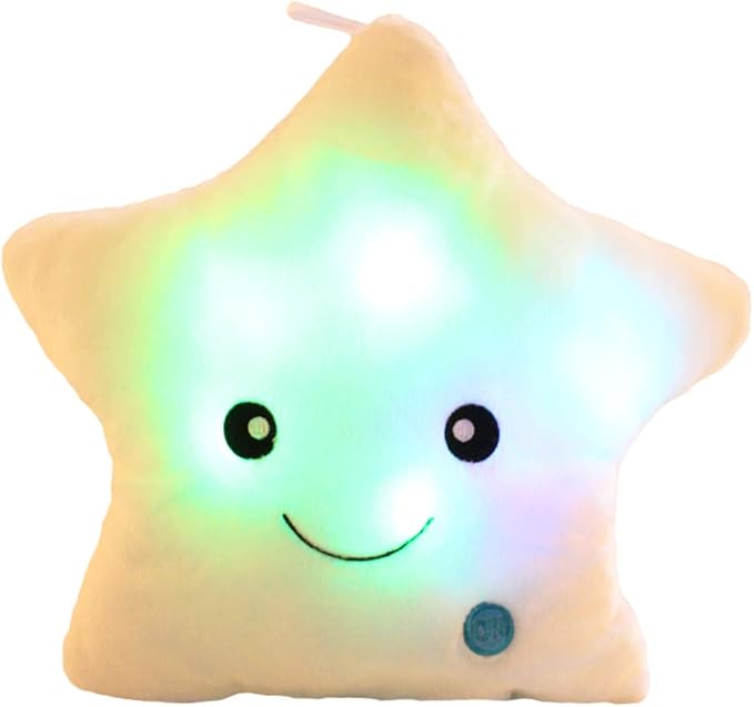 sofipal Twinkle Star Shaped Plush Throw Pillow, Creative LED Night Light Glowing Cushions Plush Stuffed Toys Gifts for Kids, Decoration (White)