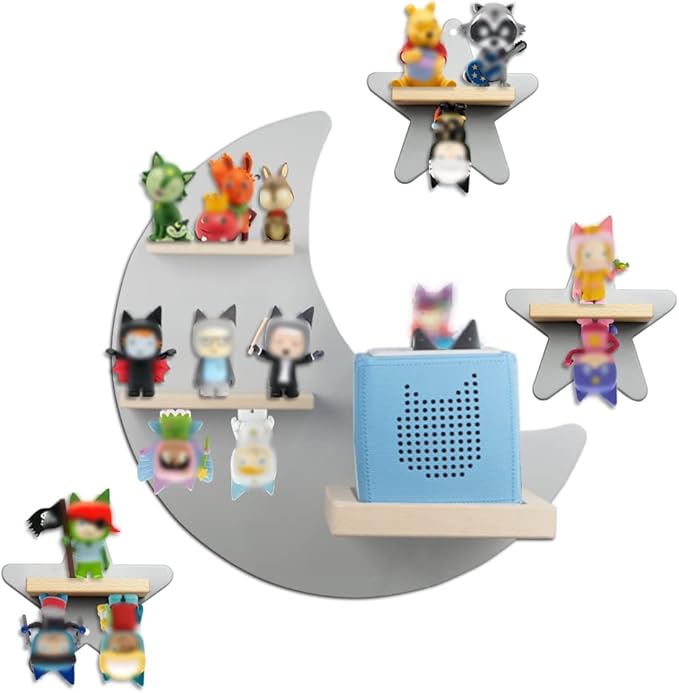 Sun3drucker for Toniebox 2 and Toniebox 1 Tonie Shelf Wall Mounted Set,Tonies Figures Tonies Storage,Magnetic Wooden Floating Shelves Compatible with Tonie Box Player Character