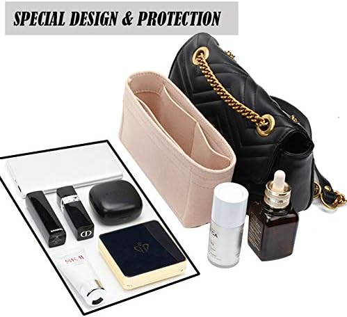 LEXSION Felt Insert Purse Organizer with Zipper,Mini Handbag Tote Shaper Insert for GG Marmont Matelasse Shoulder Bag(Pack of 2)- Buy 1 Get 1 Bag Free X-Small 8030 Beige