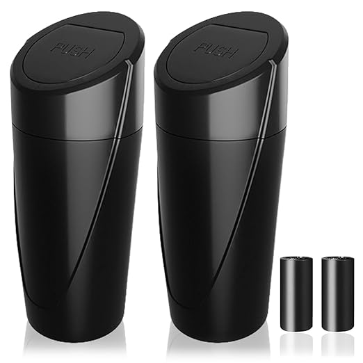 Car Trash Can Bin with Lid - 2 Packs Garbage Can Cup Holder - Black Mini Leakproof Vehicle Trash Bin with 40pcs Trash Bags - Car Organizers and Storage for Front Back Seat Accessories