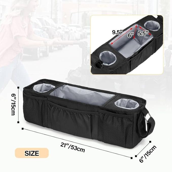 Wagon Parent Console Only Compatible with Wonderfold W4, Stroller Snack Tray, 2 Insulated Cup Holders, Black