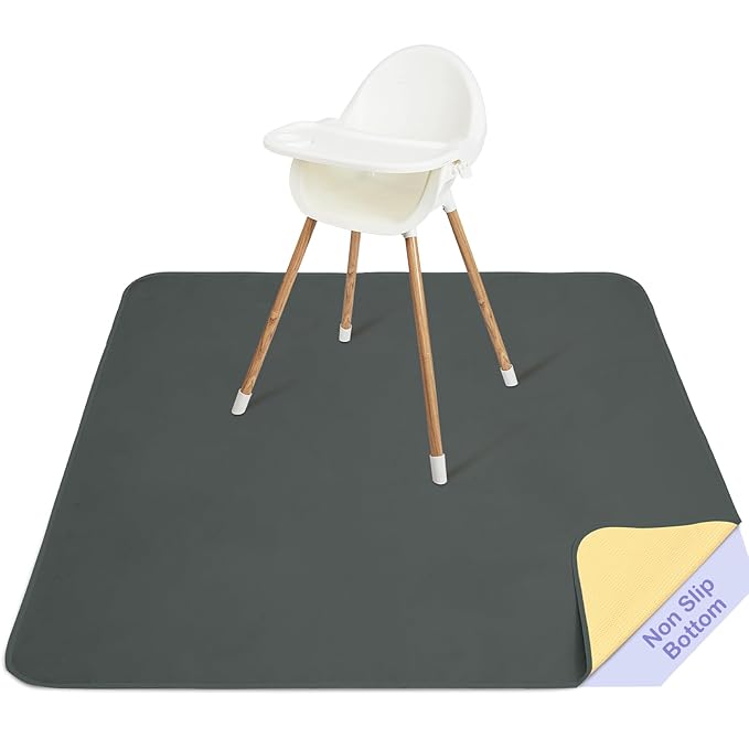 Basumee Splat Mat High Chair Mat Waterproof Baby Play Splat Mat for Under High Chair Food Catcher Highchair Mat for Floor Non Slip Bottom, Gray, 51x51 Inches