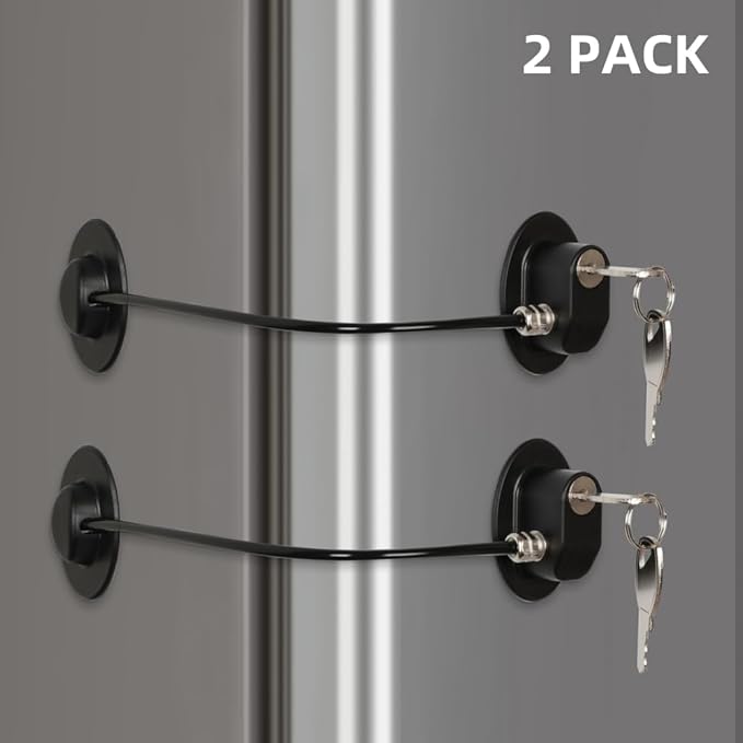 2 Pack Refrigerator Door Locks with 4 Keys, File Drawer Lock, Freezer Door Lock and Child Safety Cabinet Locks by REZIPO Black