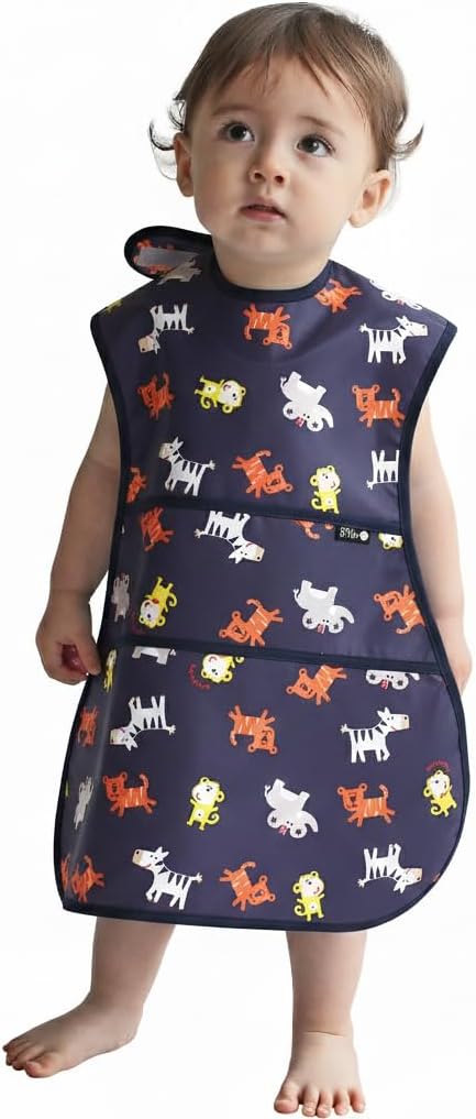 Plie Full Coverage Waterproof Feeding Bib for Toddlers – Extra Long Apron Bib for Mealtime, Self-Feeding, High Chairn