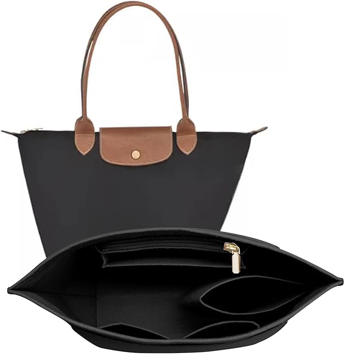 Felt Purse Organizer Insert for Longchamp Le Pliage M Handbag Insert (Medium, Black)