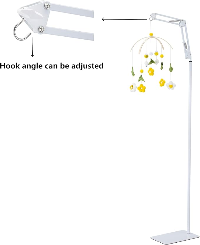 Metal White Floor Stand for Crib Mobile Arm,3Lbs Sturdy Base,68.9“-31" Height Adjustable,Nursery Mobile Floor Holder Hanger Compatible with Baby Cribs Mobile Hanging & Bassinets