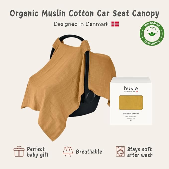Car Seat Cover Baby - Organic Muslin Cotton - Carseat Canopy - 43" x 32" (Autumn Yellow)