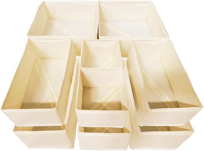 COSDACE Drawer Organizer Clothes,12Pcs Dresser Drawer Organizers Foldable Closet Organization and Storage Dividers for Underwear, Sock, Baby Closet Organizer (Beige)