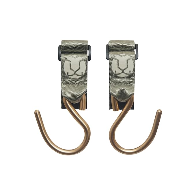 Huhu Essential Stroller Hooks - Lightweight Aluminum Stroller Bag Hook with Adjustable Straps, Matte Gold S-Hooks for Diaper Bag, Shopping, Everyday Essentials – Universal Fit Baby Stroller Accessory