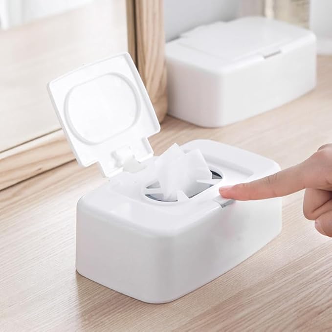 PRETYZOOM 6.7 Inch Plastic Wipe Storage Box Refillable Baby Wipes Holder with Lid for Nursery Bathroom Tissue Container Wet Tissue Case