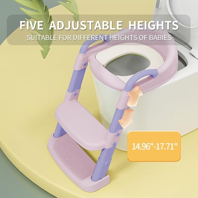 Potty Training Toilet Seat For Boys Girls, Toddler Toilet Seat With Step Stool Ladder, Foldable Toddler Potty Seat For Toilet With Non-Slip Design, Adjustable Height (Purple & Pink)