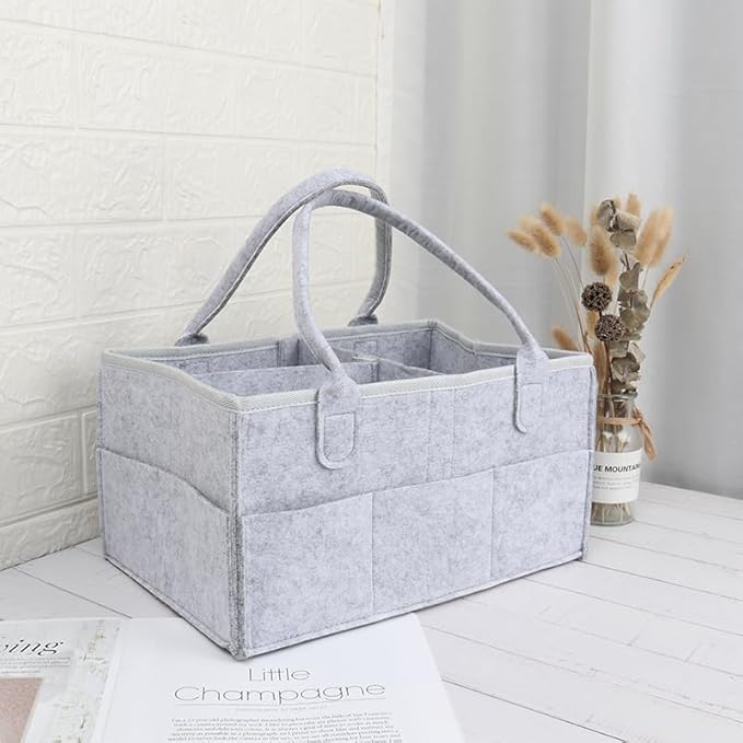 MaHonestFelt Baby Diaper Caddy - Nursery Storage Bin and Car Organizer for Diapers and Baby Wipes (Gray)