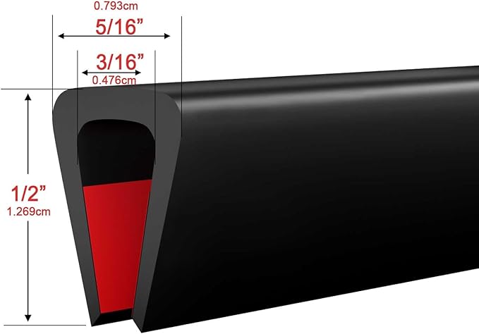 Silicone Edge Trim Self-Adhesive U Channel Silicone Edge Trim Edge Protector for Sheet Metal (Black, Fit 3/16" - L 20')