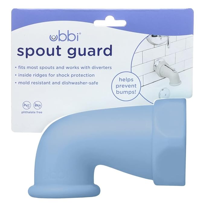 Ubbi Bath Spout Safety Guard, Soft Silicone Spout Cover for Baby Bath Time, Must Have Child Bathing Accessory, Large, Cloudy Blue