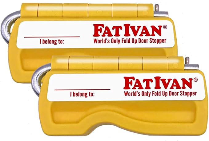 The Original Fat Ivan Fold Up Doorstop Wedge with Magnet - for Moving Office Home or School - Great for Police, Admin, Firefighters and Any time You Need a Door to Stay Open Yellow 2 Pack