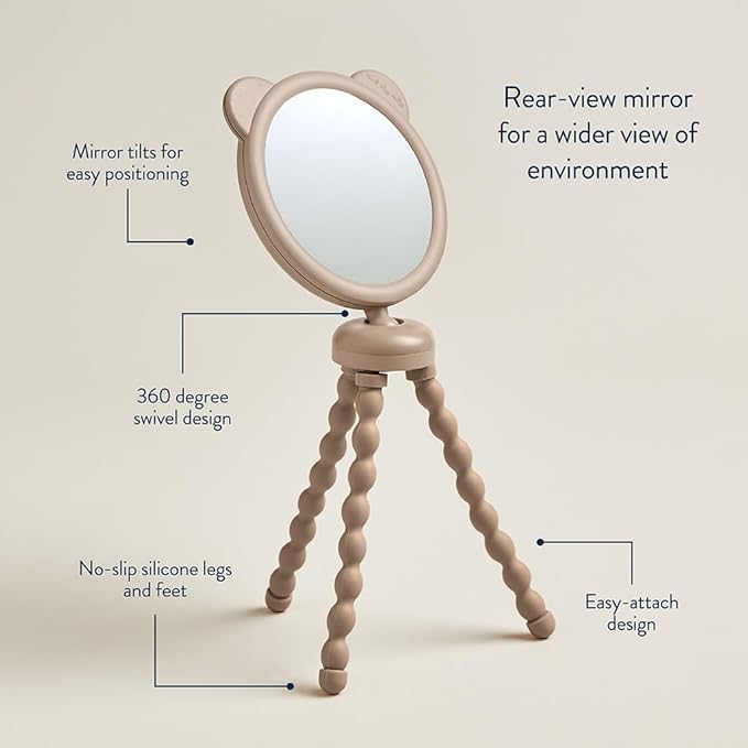 Itzy Ritzy Stroller Accessory - Features 360 Degree Swivel Design, Tilting & Flexible, Easy-Attach Wraparound Legs (Bear) - Stroller Mirror