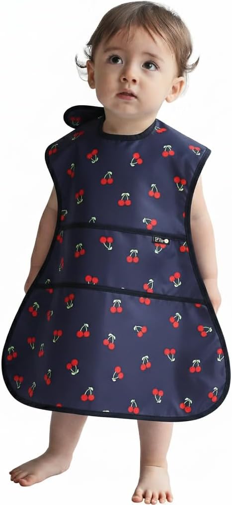 Plie Full Coverage Waterproof Feeding Bib for Toddlers – Extra Long Apron Bib for Mealtime, Self-Feeding, High Chairn