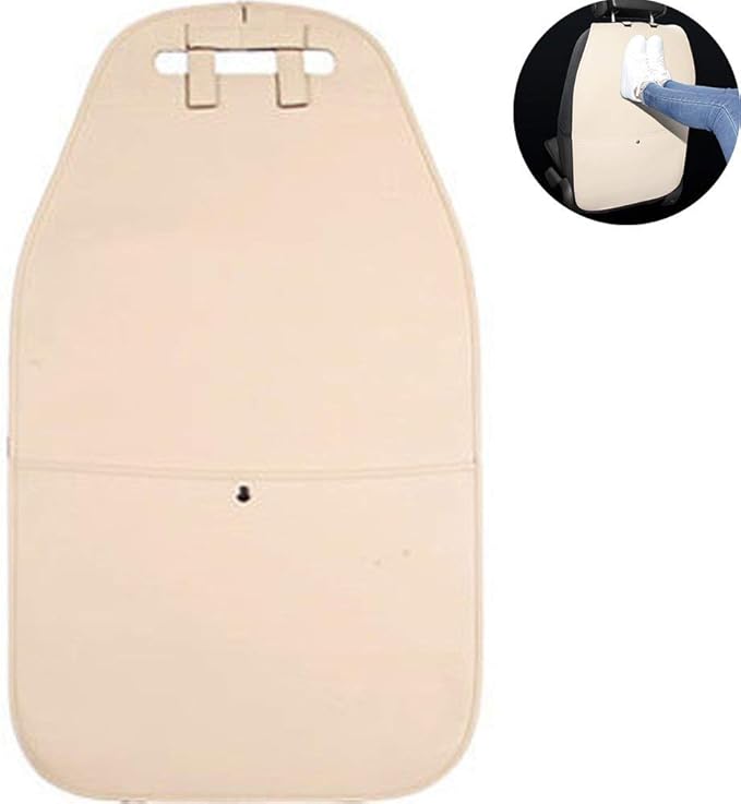 HCMAX 2 Pack Kick Mat Car Seat Back Protector Waterproof Easy to Clean Multifunctional Organizer Storage Bag Travel Accessory PU Leather Beige
