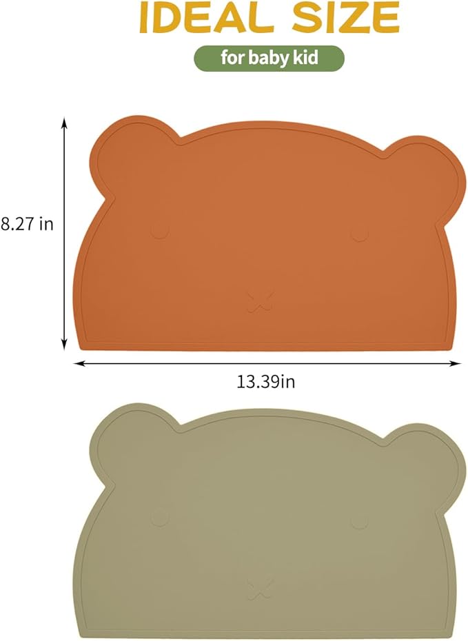 Silicone Placemats for Toddlers & Kids, Baby Table Mat for Restaurants & Dining Table, Non Slip &Wipeable Samll Placemats Cute Food Mat Eating Mat for Toddlers Self-Feeding Fun, 2 Pack