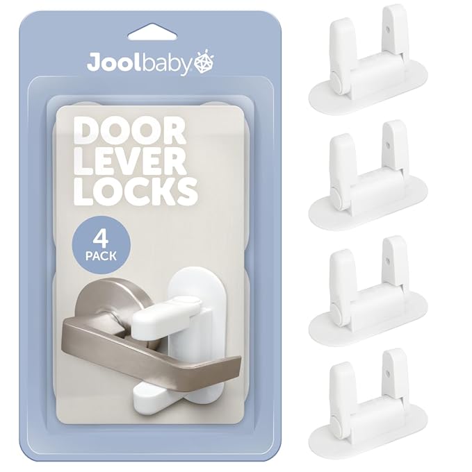 Jool Baby Door Lever Locks (4 Pack) Prevent Toddlers from Opening Door Handles - Easy One Hand Adult Access