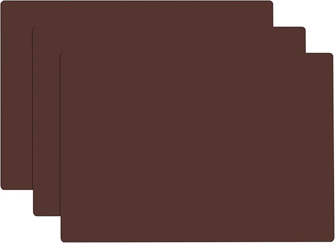 3Pcs 15.7"x 11.8"x 0.03" Brown Silicone Table Mat, Silicone Placemats for Kitchen Counter, Jewelry, Painting