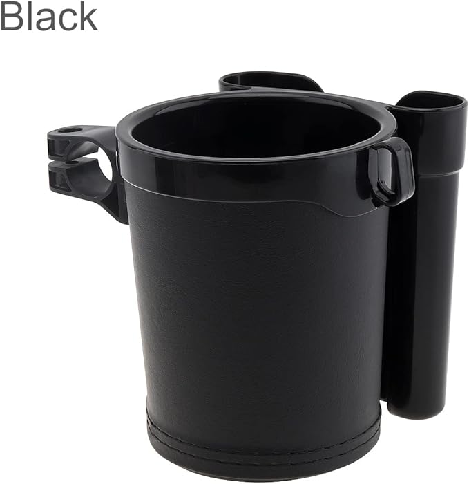 Tobefore Bike Cup Holder ABS+PU Leather with Phone Mount and Keys Hook，Adjustable Drink Holder for Bicycle Handlebar,Universal Coffee Cup Holder for Bicycle, Wheelchair, Scooter and Walker(Black)