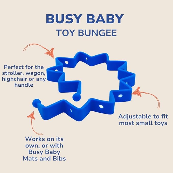 Busy Baby Toy Bungee - Dishwasher Safe Toy Strap - 100% Food-Grade Silicone (Blue)