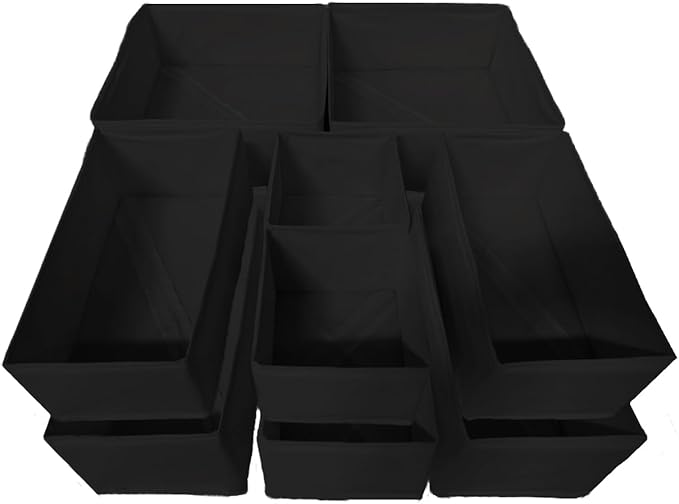 COSDACE Drawer Organizer,12Pcs Dresser Drawer Organizers Foldable Closet Organization and Storage Dividers for Underwear, Sock, Baby Closet Organizer(Black)
