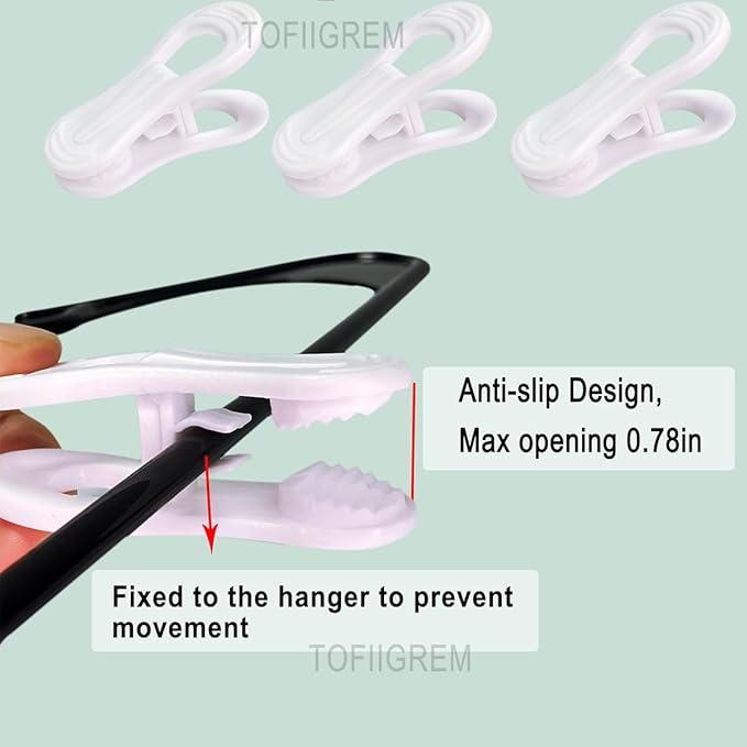 TOFIIGREM White Hanger Clips 60 Pack, Multi-Purpose Plastic Hangers Clips Perfect for Plastic Velvet Hangers, Clothes Pins Finger Clip for Skirt Pants