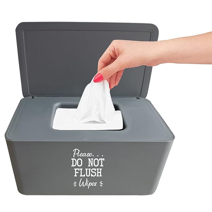 Moorfowl Baby Wipes Dispenser for Bathroom,Please DO NOT Flush Wipes Container Holder, Upgarde Size (8.2L x 4.9W x 3.9H inches)