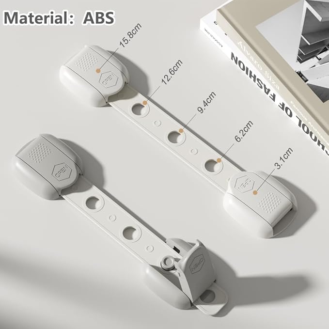 Child Safety Strap Locks (6 Pack) Baby Locks for Cabinets and Drawers, Toilet, Fridge & More. Adhesive Pads. Easy Installation, No Drilling Required, White/Gray (White, 6 pcs (Pack of 1))