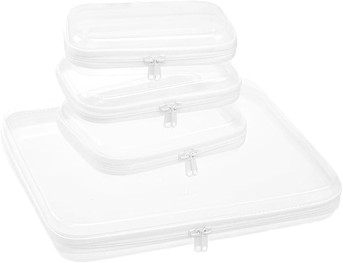 Clear Hard Shell Zipper Pouches, Clear Zipper Bags, Hard Case Pouches for Purse & Diaper Bag Organizer,and Travel Essentials (XL+3M)