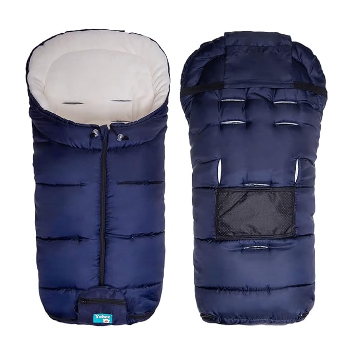 Yobee Universal Stroller Sleeping Bag, Toddler Size, Winter Outdoor Tour Waterproof Baby Bunting Bag, Center and Botton Open for Easy in & Out, Navy