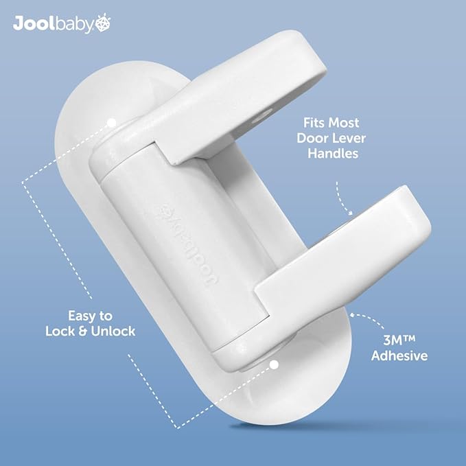 Jool Baby Door Lever Locks (4 Pack) Prevent Toddlers from Opening Door Handles - Easy One Hand Adult Access