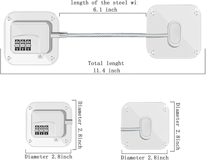 Refrigerator Lock (2 Pack), Heavy Duty Combination Fridge Lock, for Fridge, Cabinets, Window, Drawers and Child Safety Cabinet Lock, Strong Non-Marking Adhesive No Drilling (White)