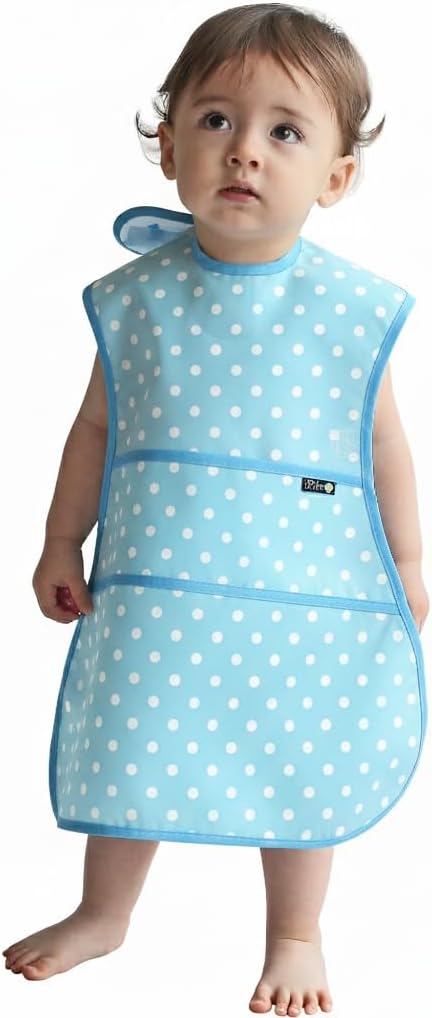 Plie Full Coverage Waterproof Feeding Bib for Toddlers – Extra Long Apron Bib for Mealtime, Self-Feeding, High Chairn