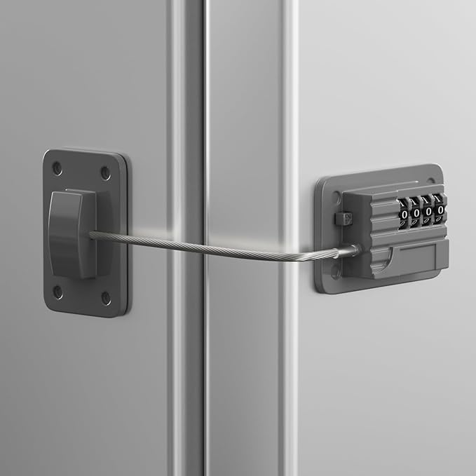 RORMGO Refrigerator Lock, Heavy Duty Fridge Locks for Kids, Freezer Lock with Combination for Refrigerator Drawer Cabinet Safety, Easy to Install No Keys Needed Grey