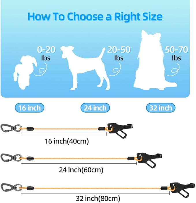 3-in-1 Dog Car Seat Belt Harness - Chew-Proof Steel Cable Seatbelt with Heavy-Duty Buckle & Clip - High Tensile Strength Car Safety Restraint for Small, Medium, Large Dogs (Orange, 24 inch/60 CM)
